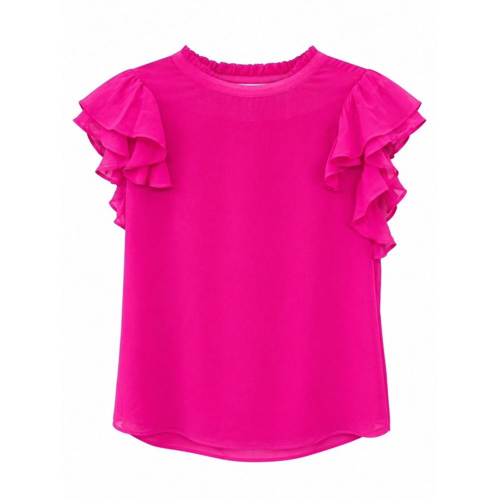 DKNY Womens M Hot Pink Ruffle Sleeve Blouse Sheer Lightweight Career Top